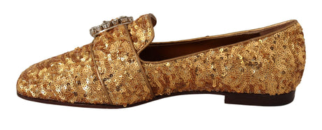 Dolce & Gabbana Elegant Gold Sequin Crystal Flats - Hilstor