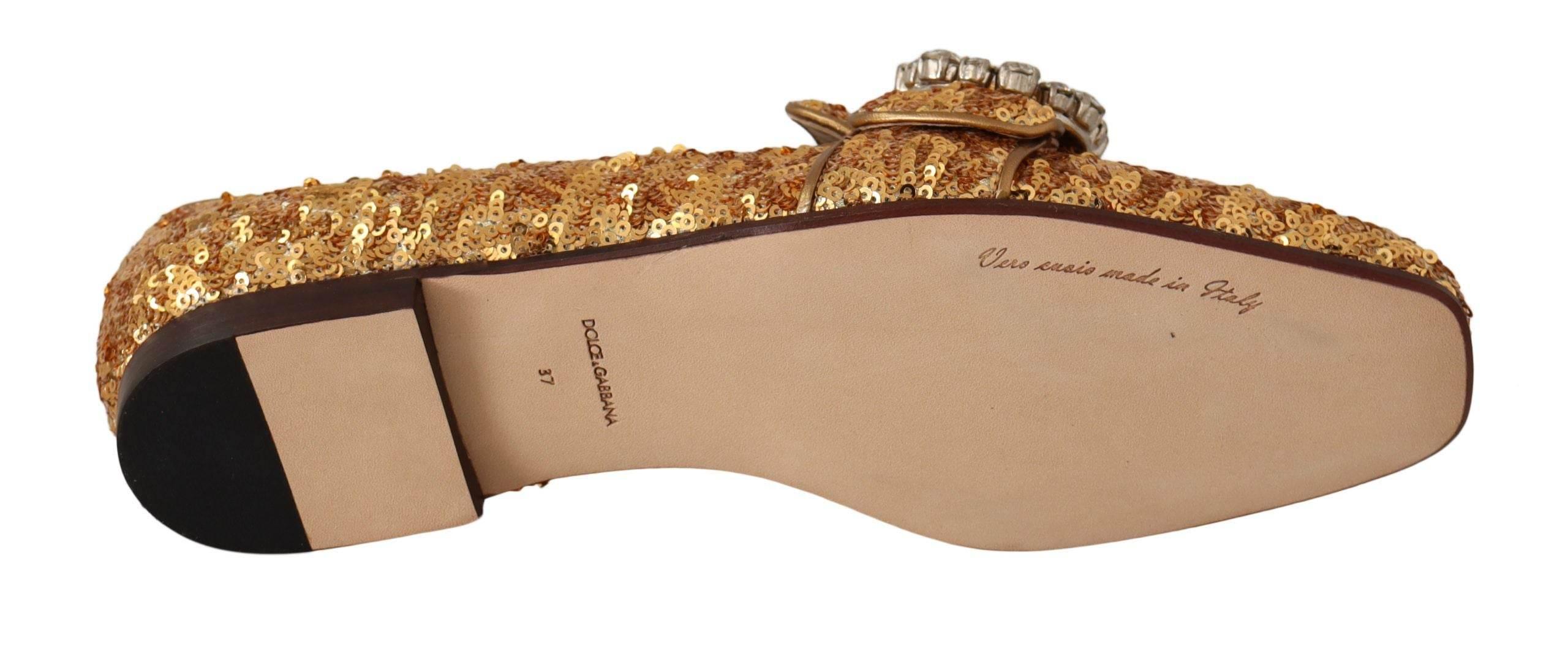 Dolce & Gabbana Elegant Gold Sequin Crystal Flats - Hilstor