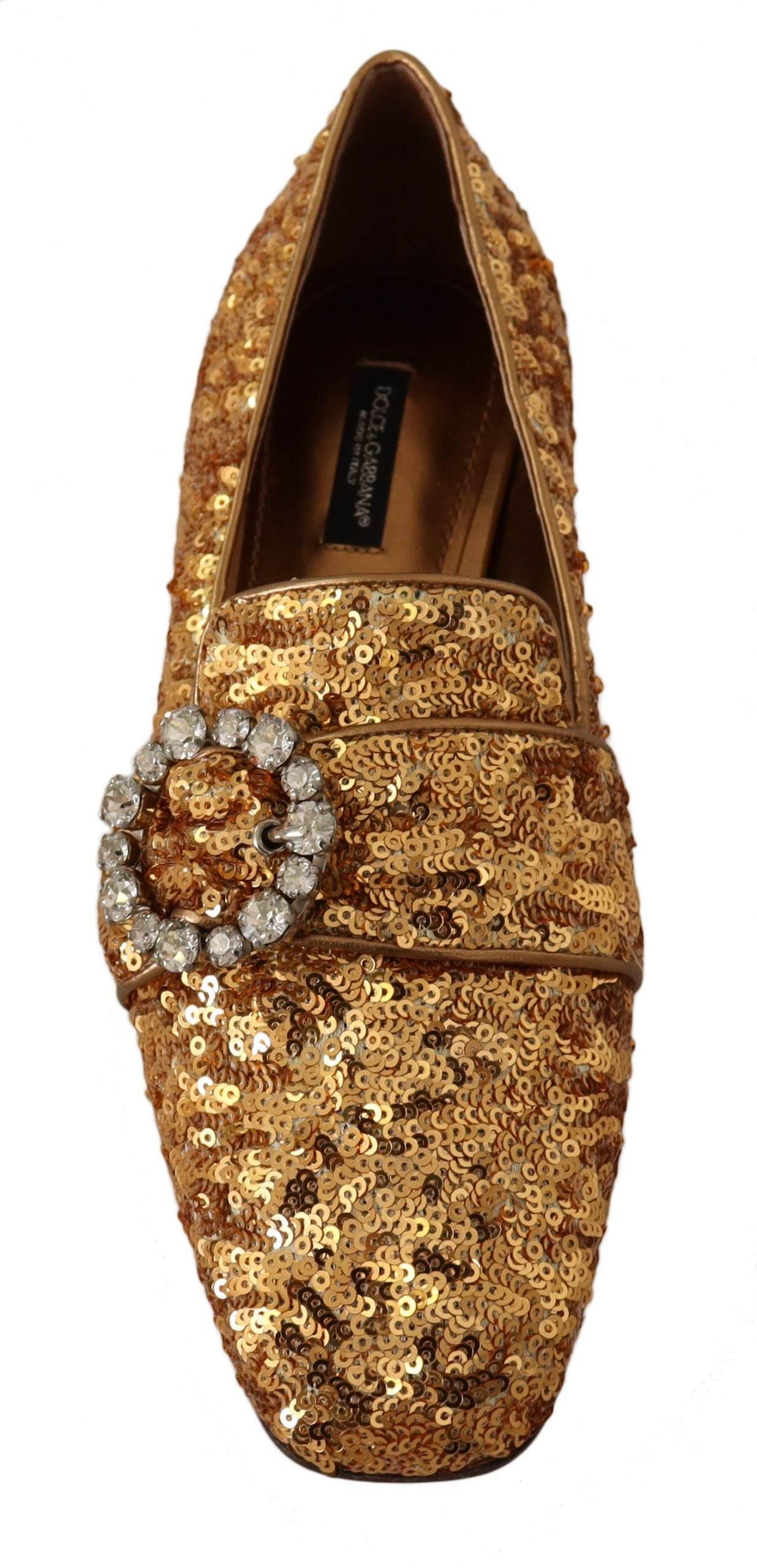 Dolce & Gabbana Elegant Gold Sequin Crystal Flats - Hilstor