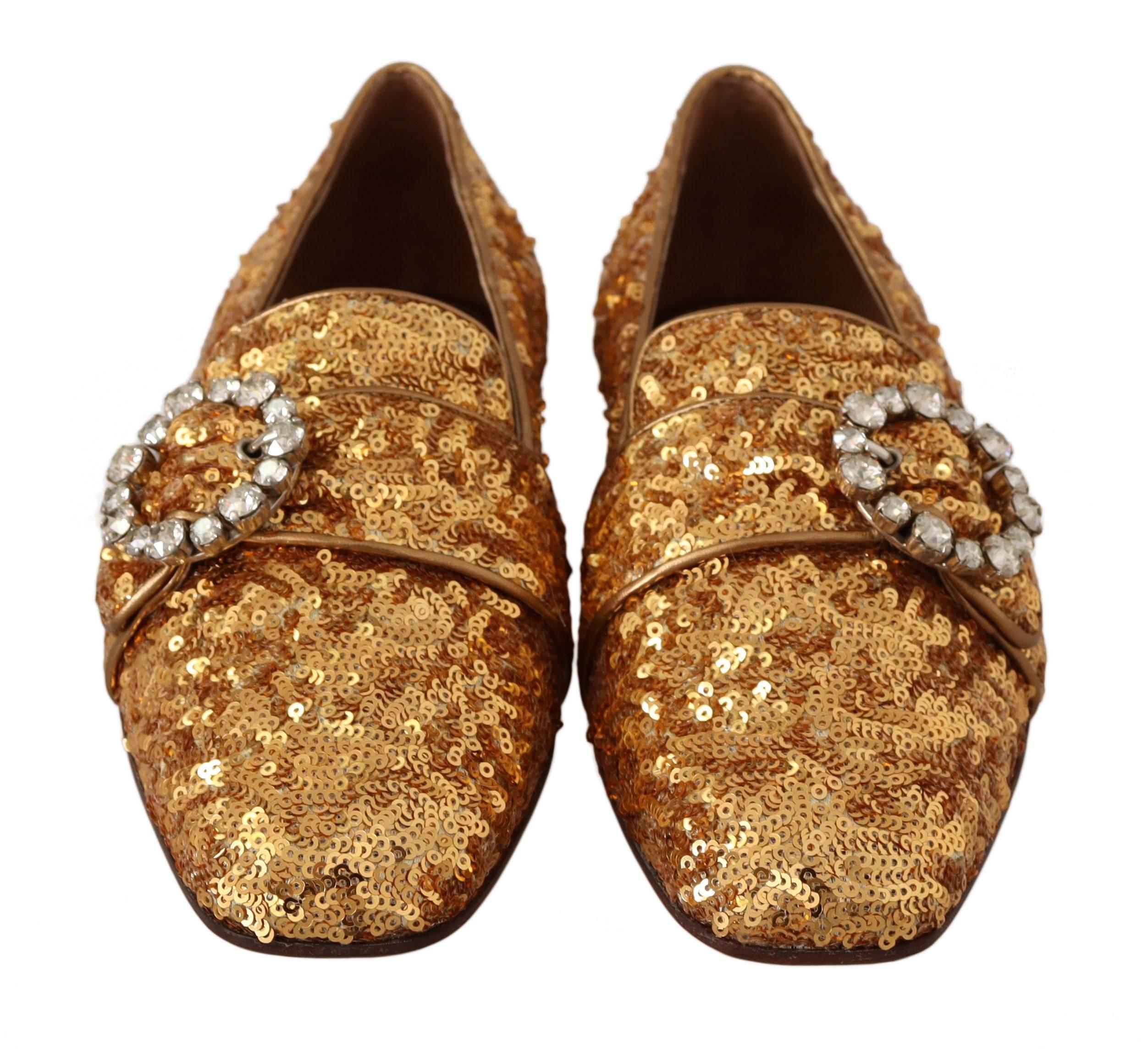 Dolce & Gabbana Elegant Gold Sequin Crystal Flats - Hilstor
