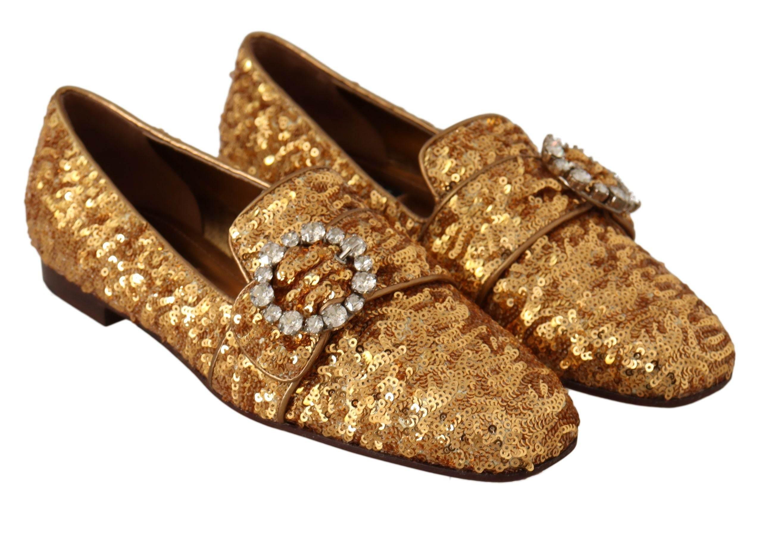 Dolce & Gabbana Elegant Gold Sequin Crystal Flats - Hilstor