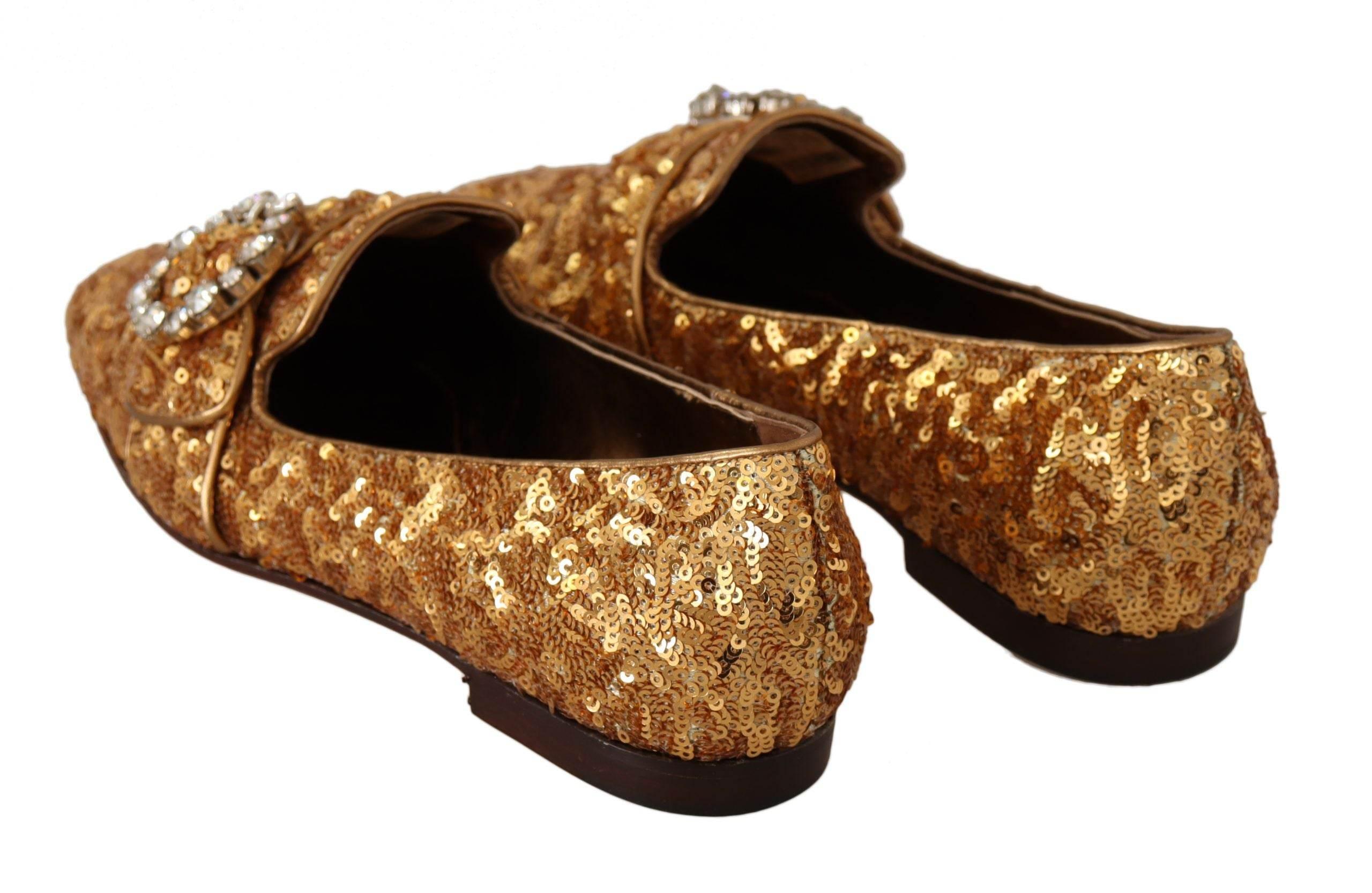 Dolce & Gabbana Elegant Gold Sequin Crystal Flats - Hilstor