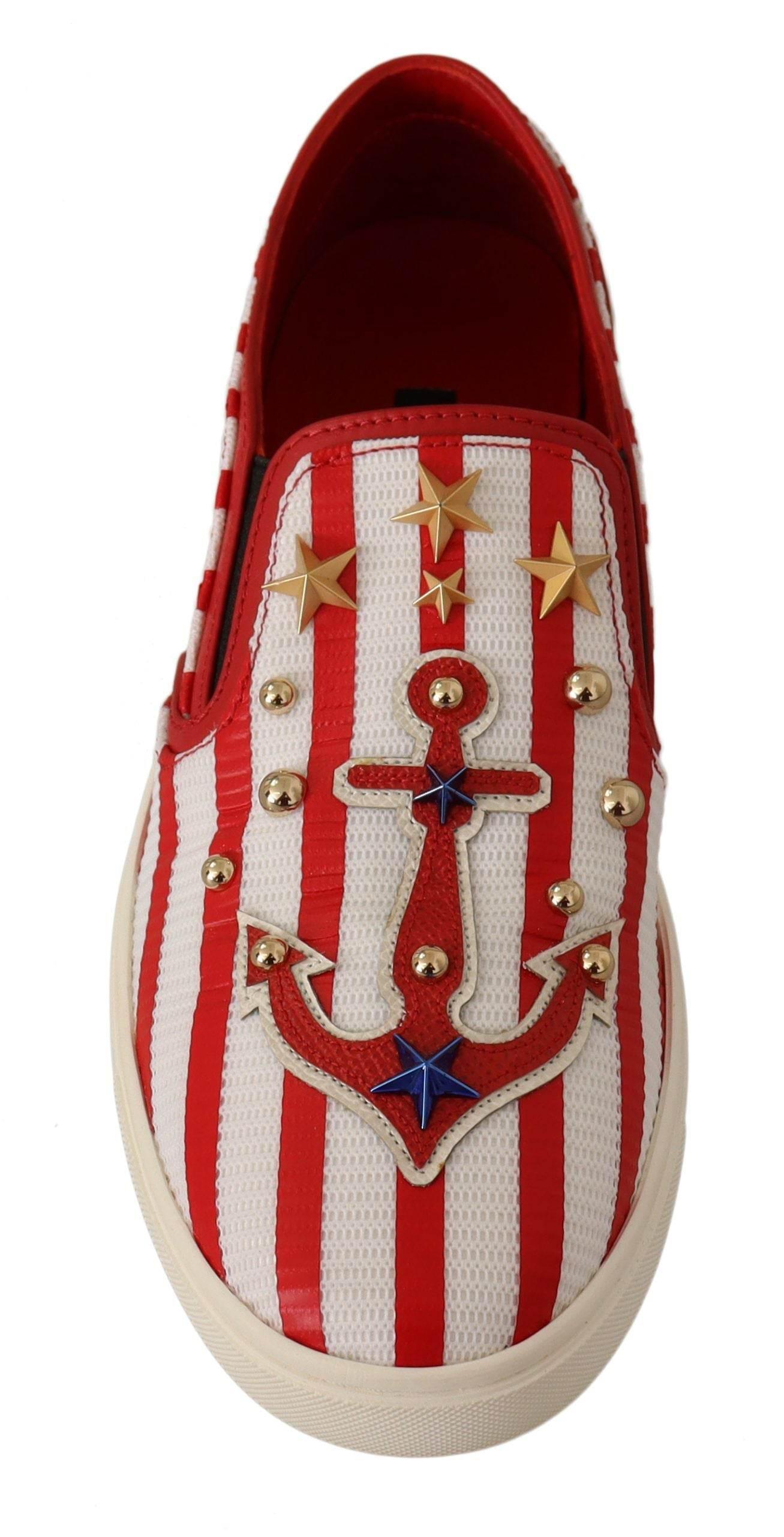Dolce & Gabbana Stripe Print Studded Loafers - Hilstor