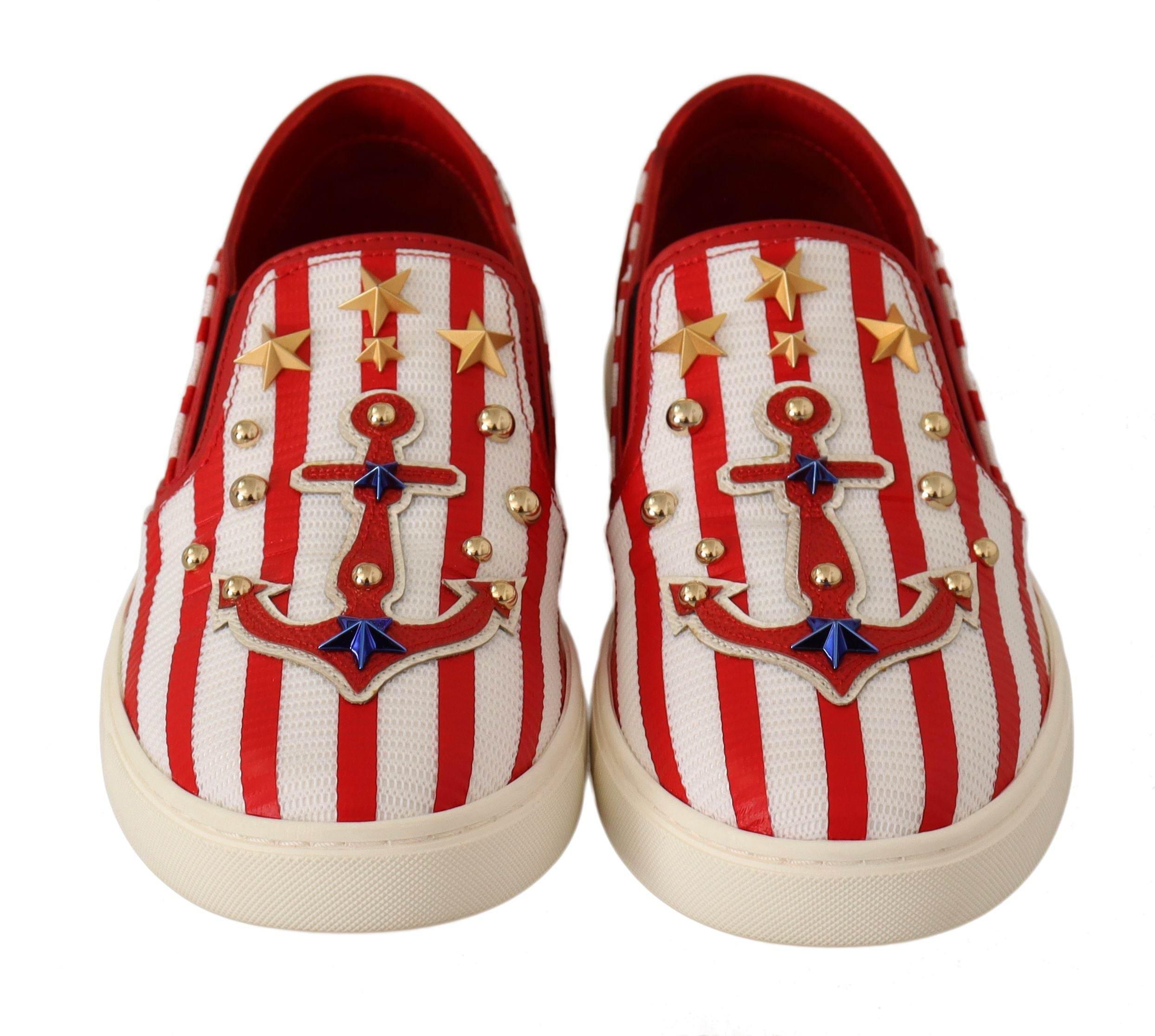Dolce & Gabbana Stripe Print Studded Loafers - Hilstor