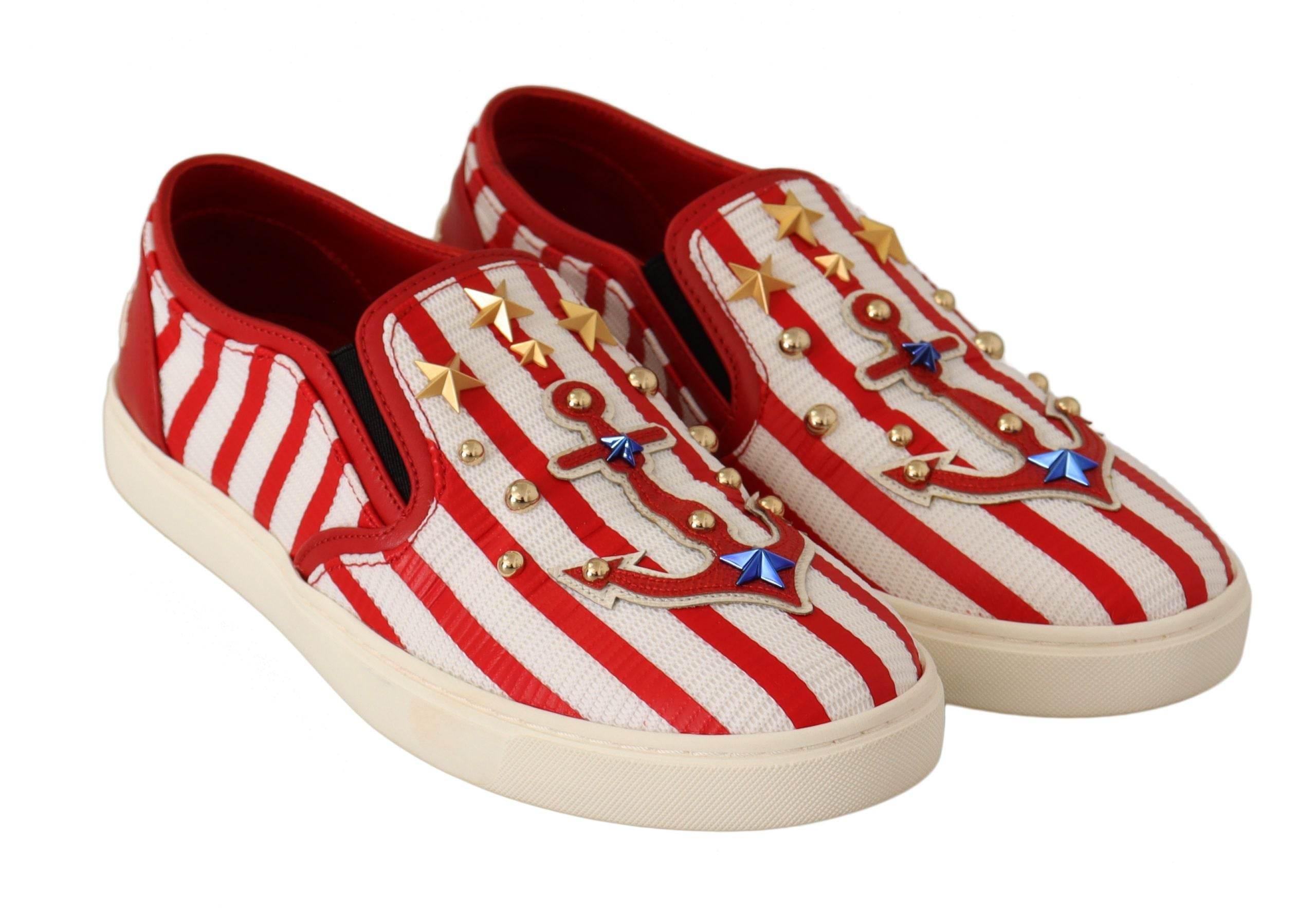Dolce & Gabbana Stripe Print Studded Loafers - Hilstor