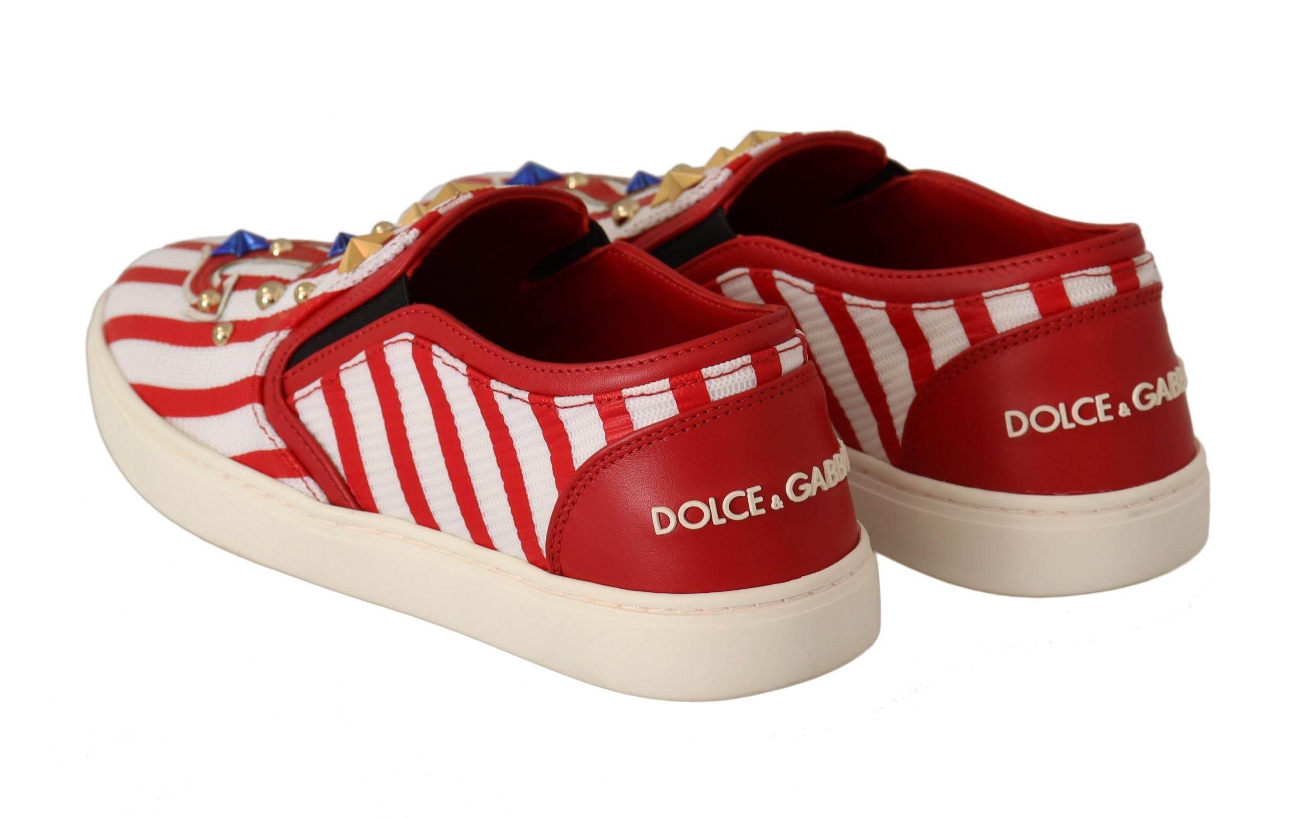 Dolce & Gabbana Stripe Print Studded Loafers - Hilstor