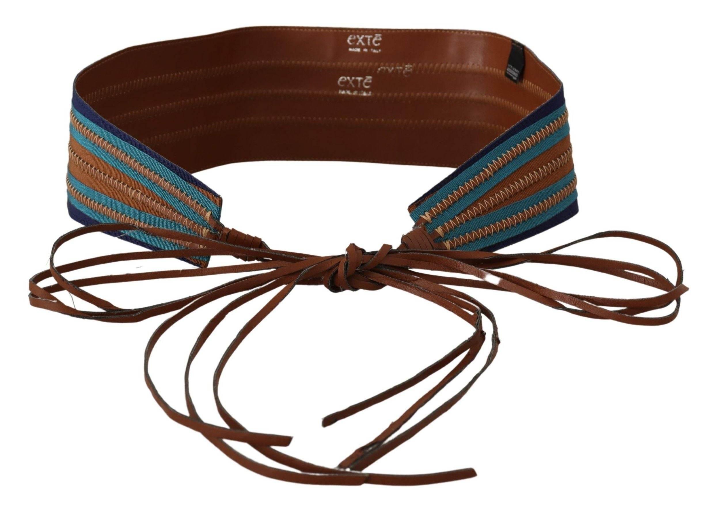 Exte Brown Leather Wide Waistband Tie Fastening Belt - Hilstor