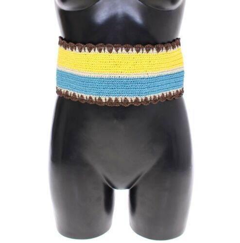 Dolce & Gabbana Yellow Striped Wide Waist Raffia Belt - Hilstor