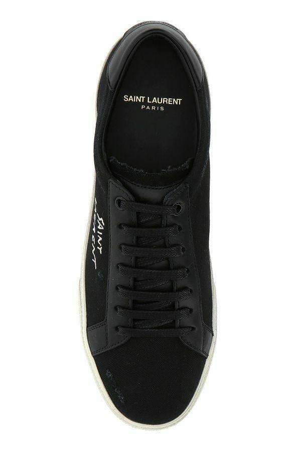 Saint Laurent Sleek Black Canvas & Leather Low-Top Sneakers - Hilstor