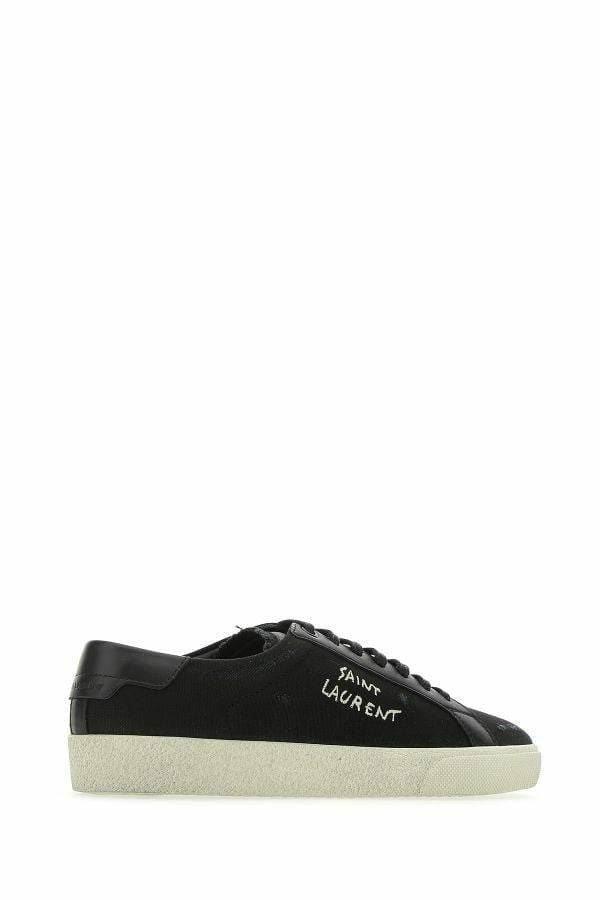 Saint Laurent Sleek Black Canvas & Leather Low-Top Sneakers - Hilstor