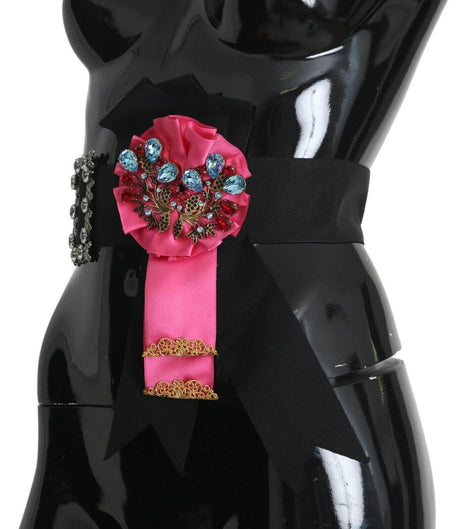 Dolce & Gabbana Elegant Floral Crystal Ribbon Waist Belt - Hilstor