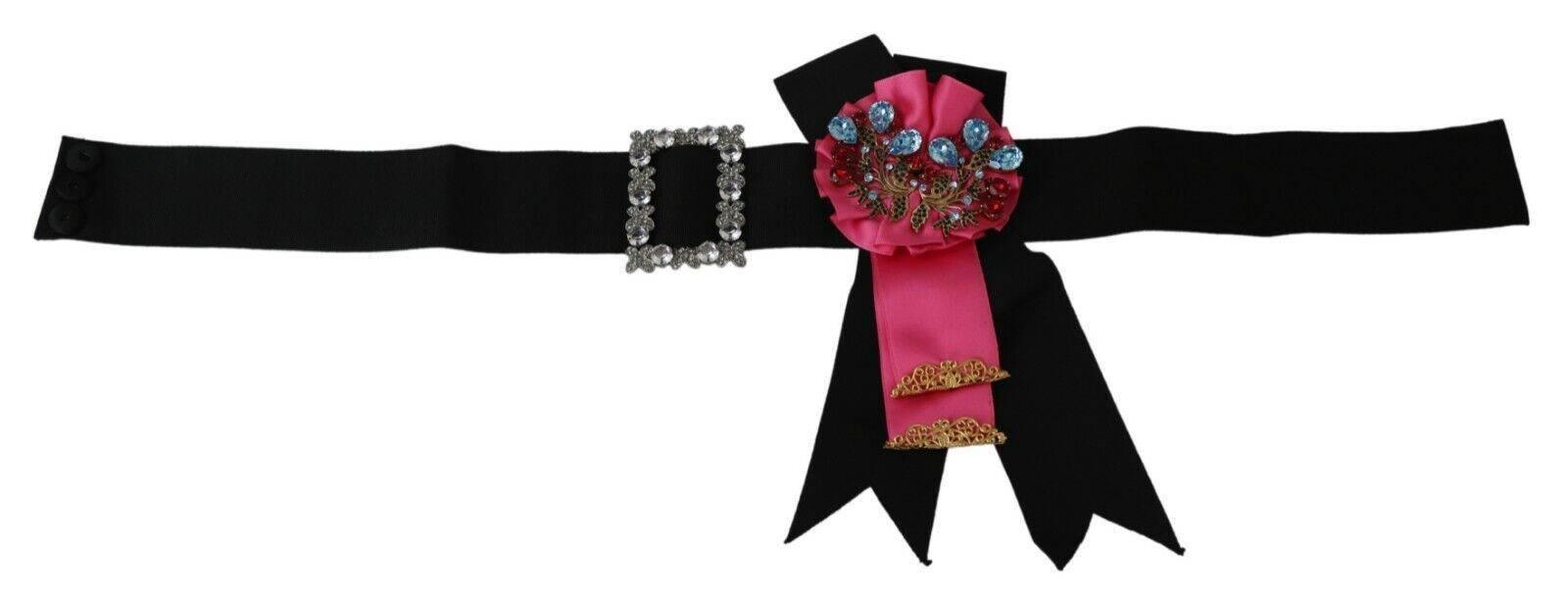 Dolce & Gabbana Elegant Floral Crystal Ribbon Waist Belt - Hilstor