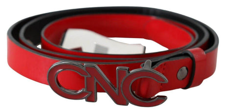 Costume National Chic Red Leather Waist Belt with Black-Tone Buckle - Hilstor