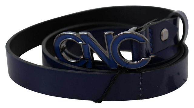 Costume National Blue Leather Logo Skinny Fashion Belt - Hilstor