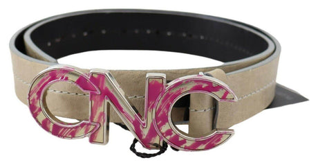 Costume National Beige Leather Fashion Belt with Logo Detail - Hilstor