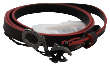 Costume National Maroon & Black Italian Leather Fashion Belt - Hilstor