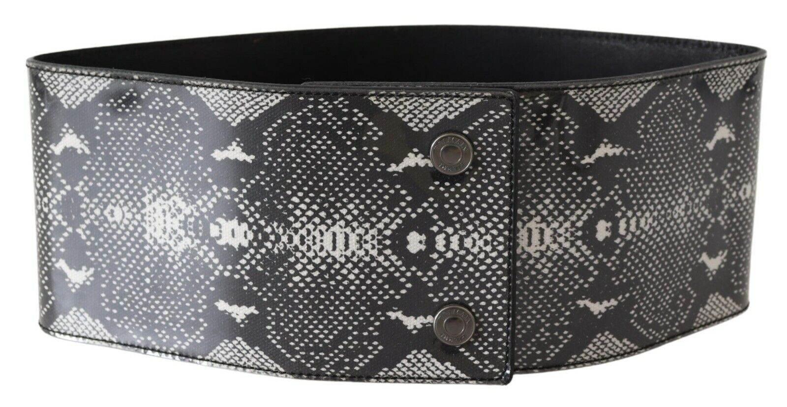Ermanno Scervino Black Wide Leather Snakeskin Design Waist Belt - Hilstor