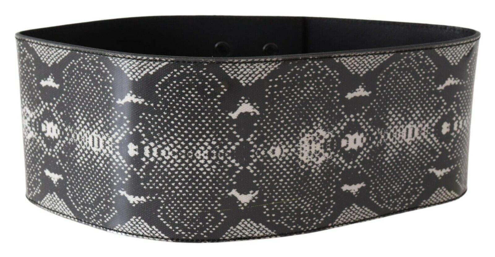 Ermanno Scervino Black Wide Leather Snakeskin Design Waist Belt - Hilstor