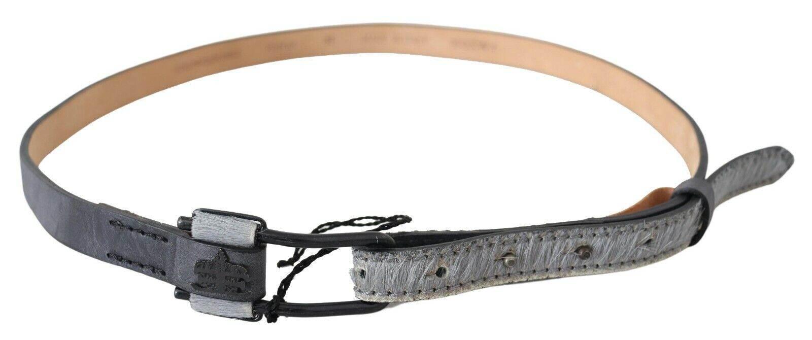 Ermanno Scervino Black Leather Fringes Logo Buckle Belt - Hilstor