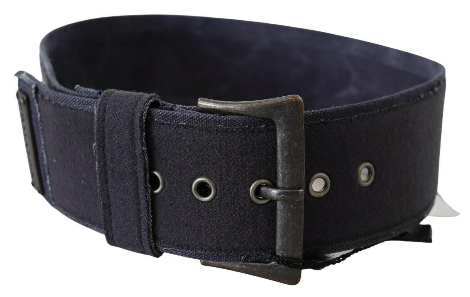Ermanno Scervino Black Navy Blue Wide Square Rustic Buckle Belt - Hilstor