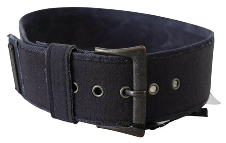 Ermanno Scervino Black Navy Blue Wide Square Rustic Buckle Belt - Hilstor