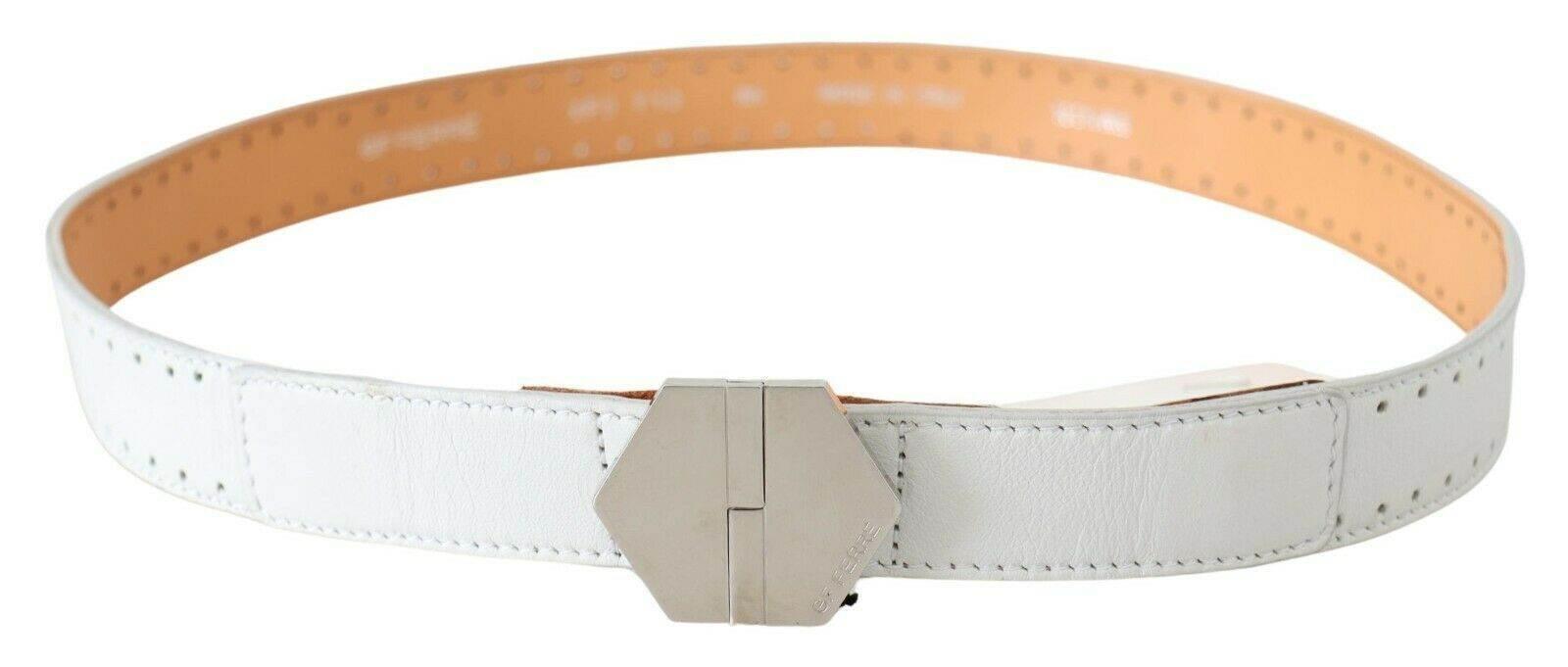 GF Ferre White Leather Hexagon Logo Buckle Waist Belt - Hilstor