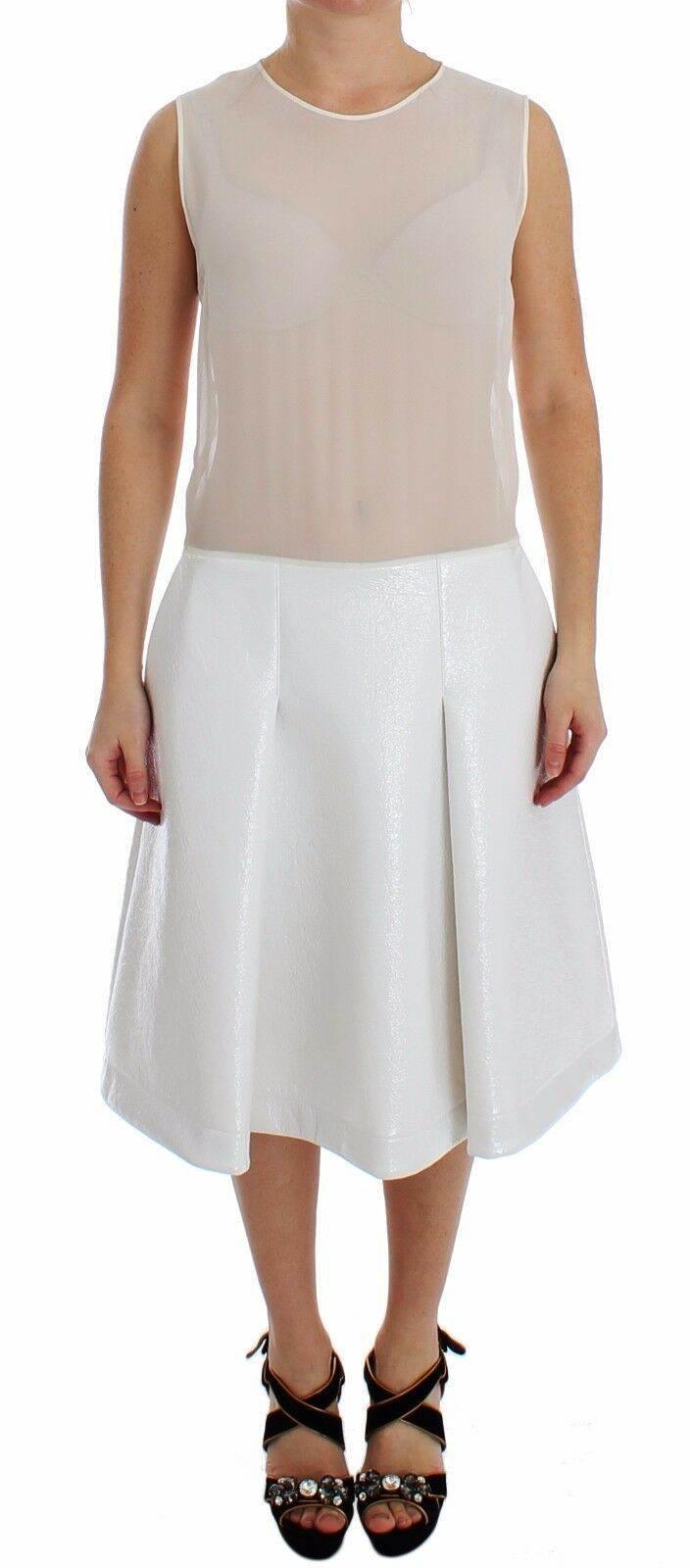 Koonhor White Pleated Bottom Tank Sheath Transparent Dress - Hilstor