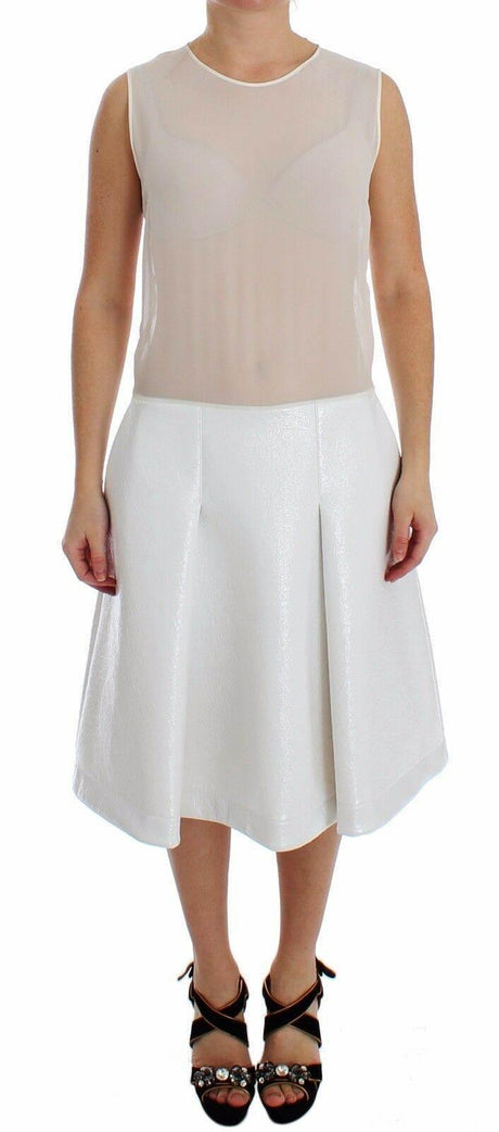 Koonhor White Pleated Bottom Tank Sheath Transparent Dress - Hilstor