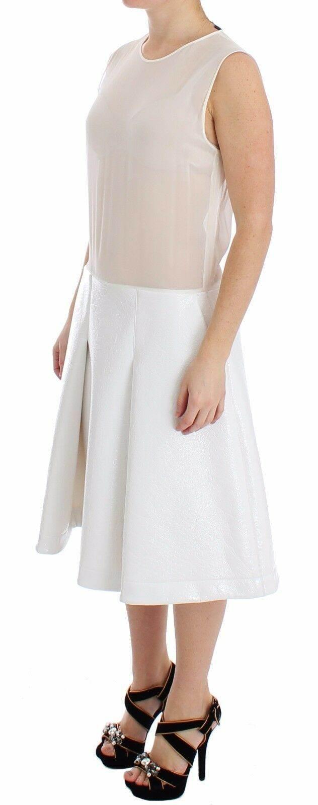 Koonhor White Pleated Bottom Tank Sheath Transparent Dress - Hilstor