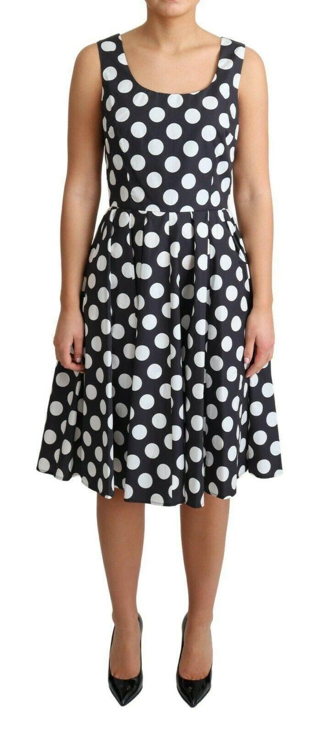 Dolce & Gabbana Black Polka Dotted Cotton A-Line Dress - Hilstor
