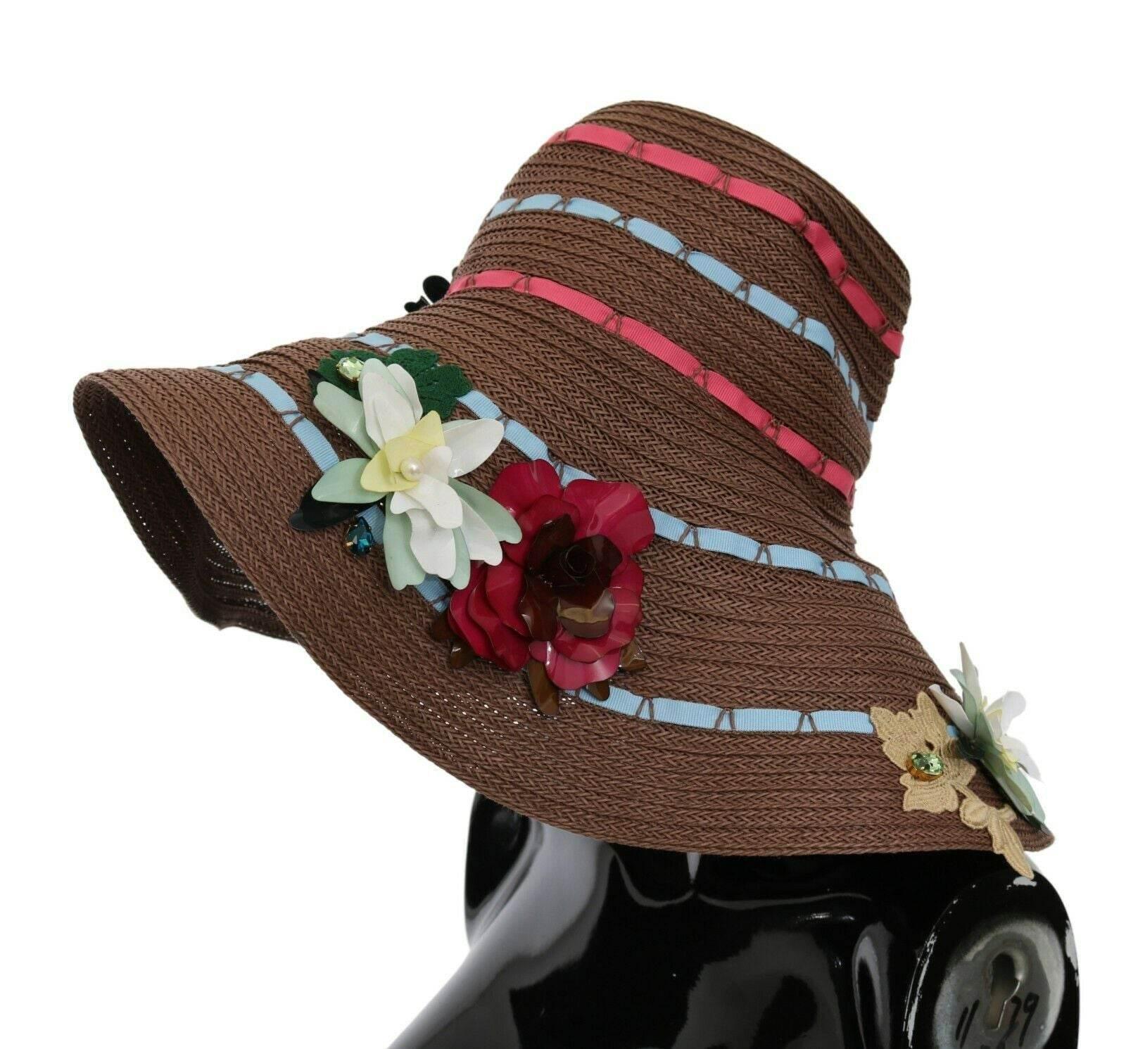 Dolce & Gabbana Brown Knitted Straw Floral Hat - Hilstor