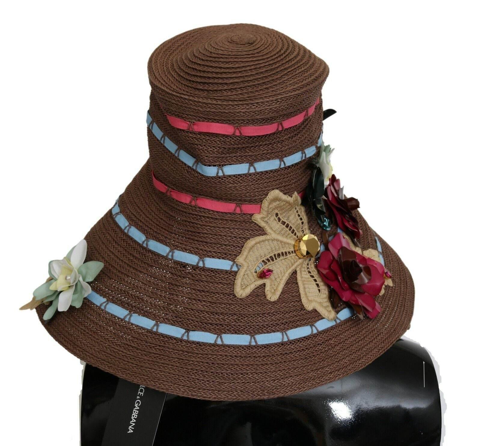 Dolce & Gabbana Brown Knitted Straw Floral Hat - Hilstor