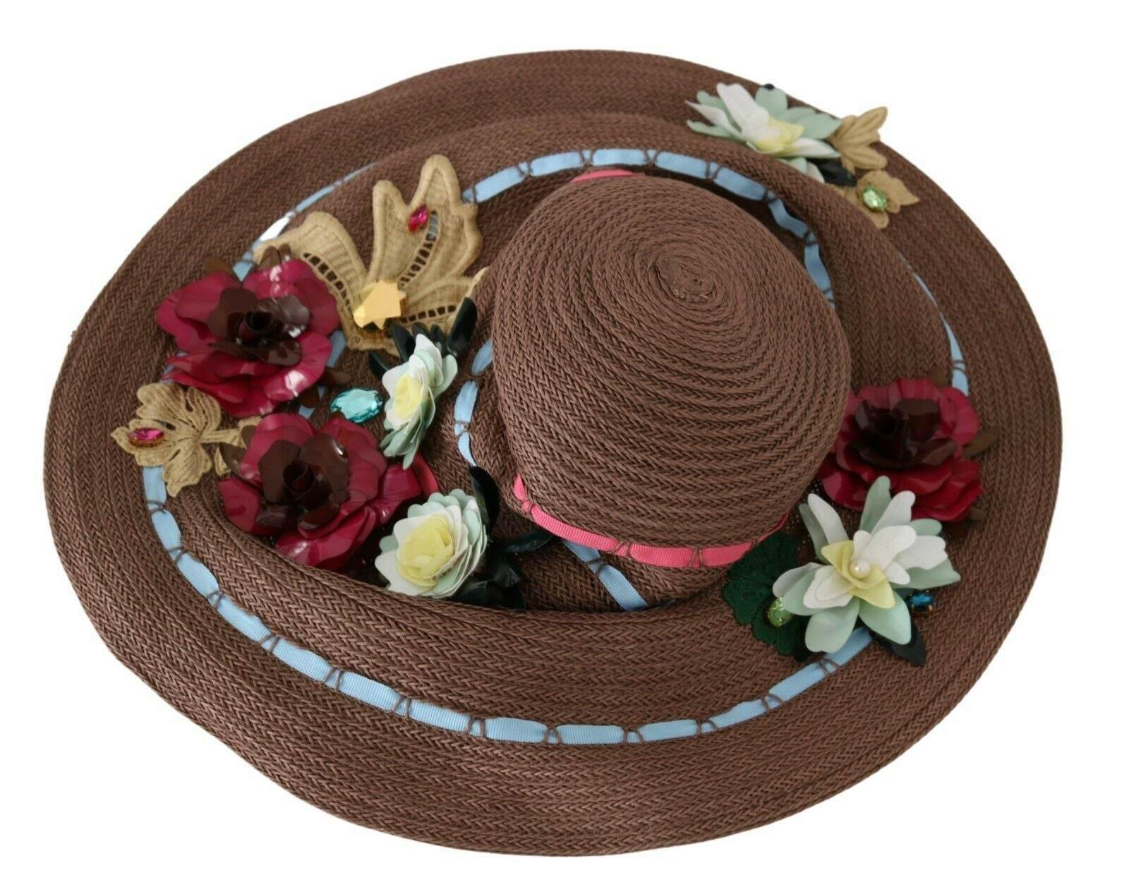 Dolce & Gabbana Brown Knitted Straw Floral Hat - Hilstor