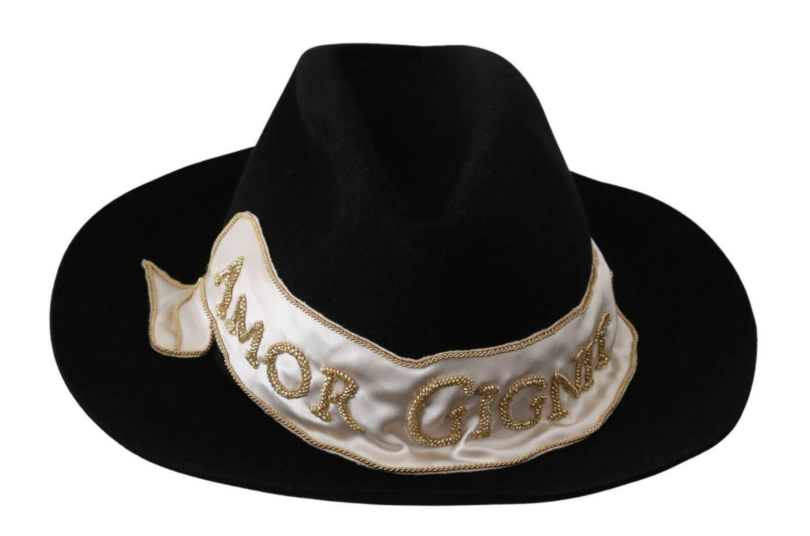 Dolce & Gabbana Black Lapin Amor Gignit Wide Brim Panama Hat - Hilstor