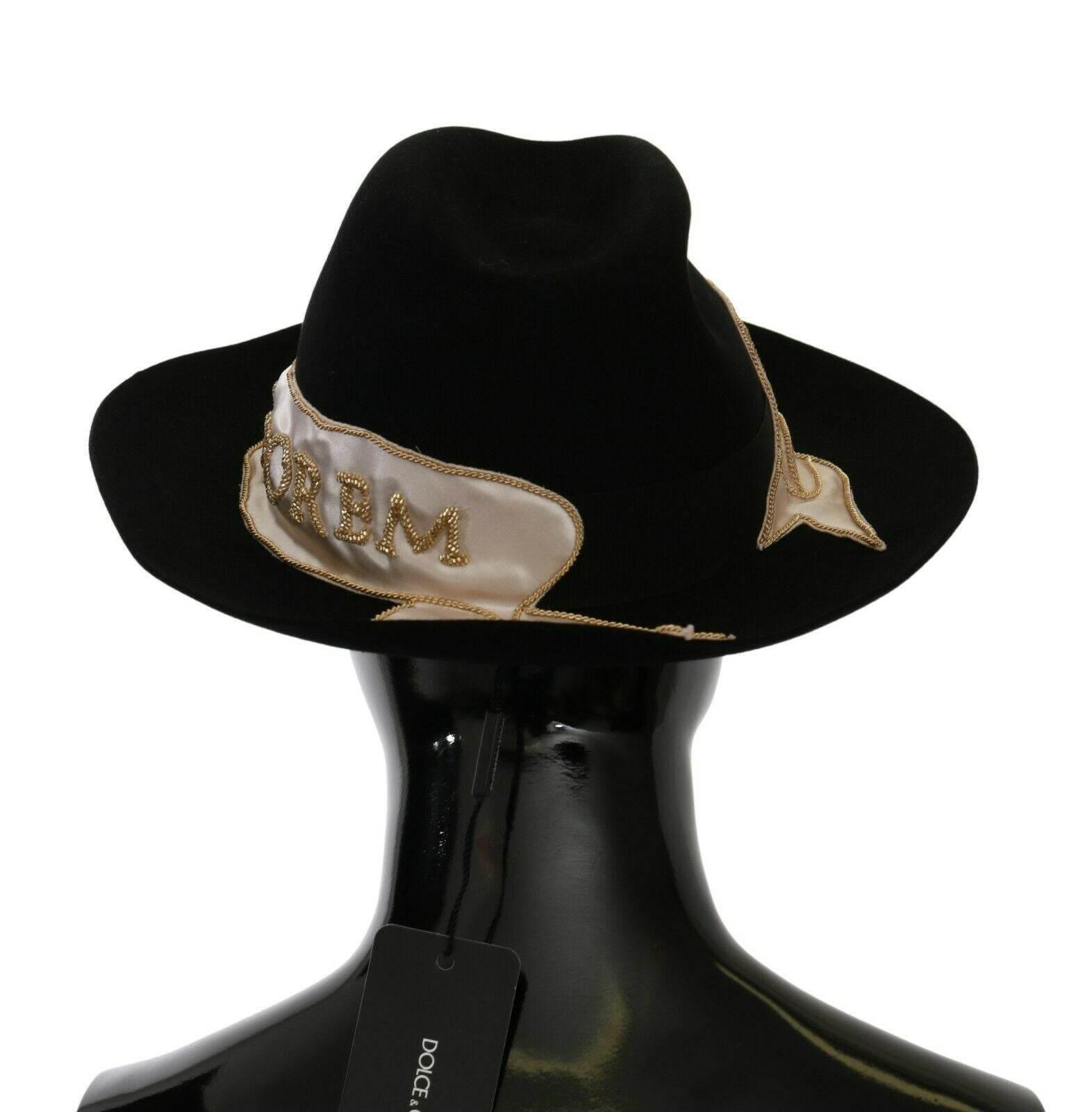 Dolce & Gabbana Black Lapin Amor Gignit Wide Brim Panama Hat - Hilstor