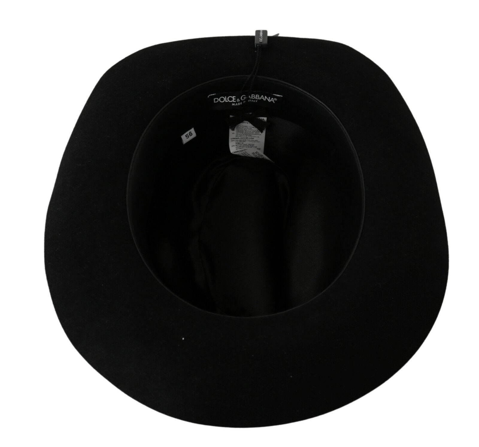 Dolce & Gabbana Black Lapin Amor Gignit Wide Brim Panama Hat - Hilstor