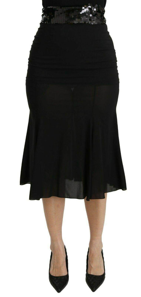 Dolce & Gabbana Chic High Waist Black Silk Blend Skirt - Hilstor