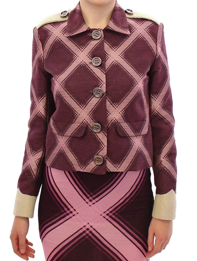 House of Holland Check Trench Coat Blazer Purple Jacket - Hilstor