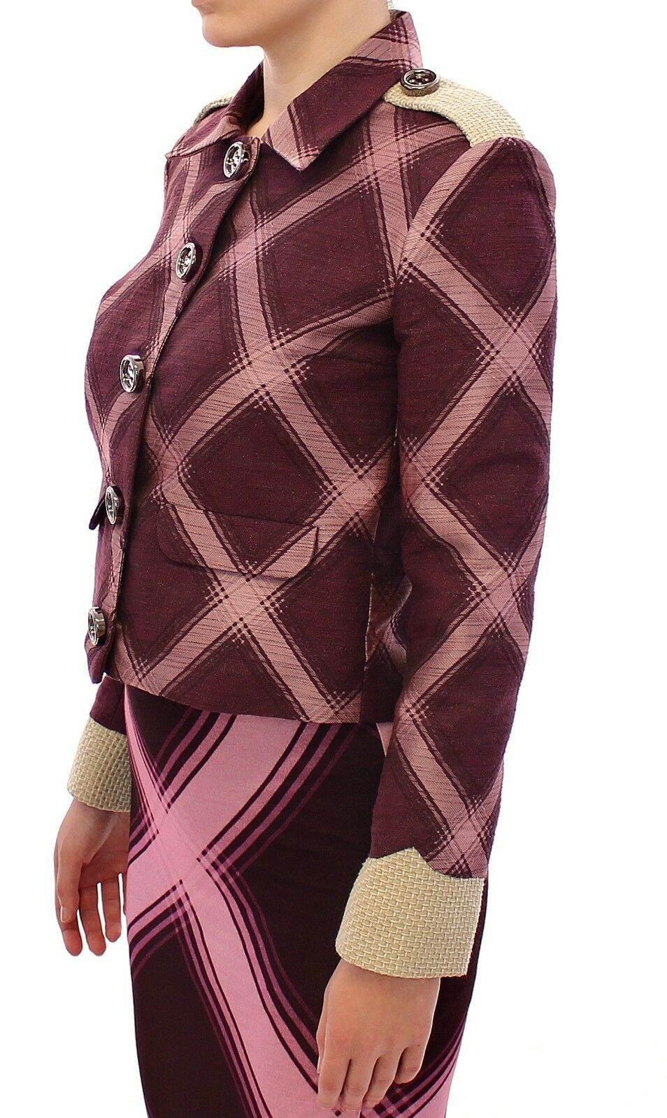 House of Holland Check Trench Coat Blazer Purple Jacket - Hilstor