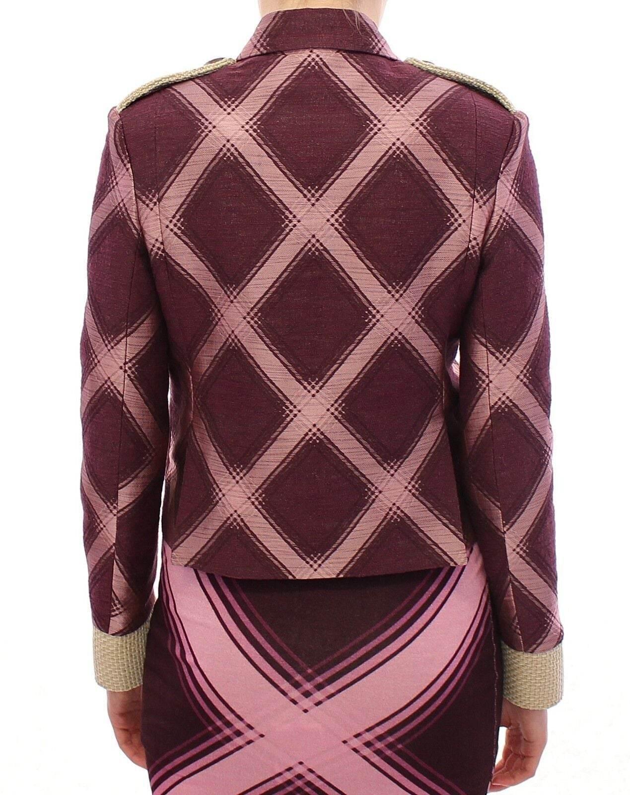 House of Holland Check Trench Coat Blazer Purple Jacket - Hilstor