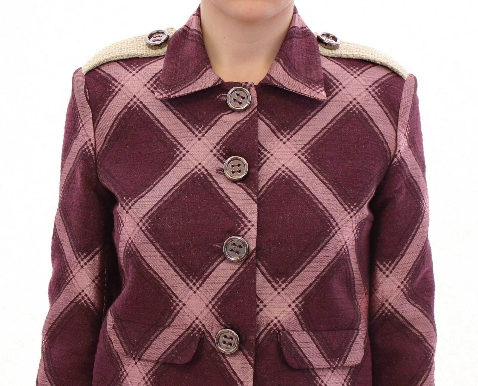 House of Holland Check Trench Coat Blazer Purple Jacket - Hilstor