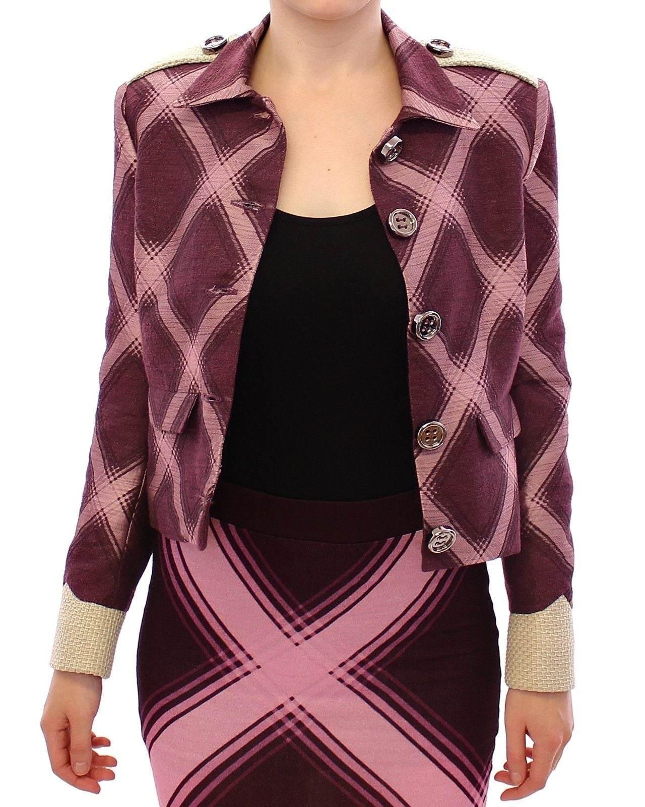 House of Holland Check Trench Coat Blazer Purple Jacket - Hilstor