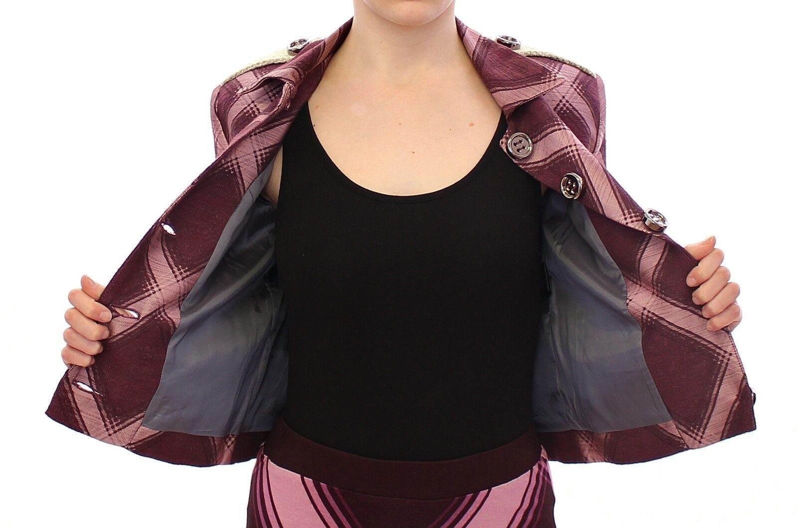 House of Holland Check Trench Coat Blazer Purple Jacket - Hilstor