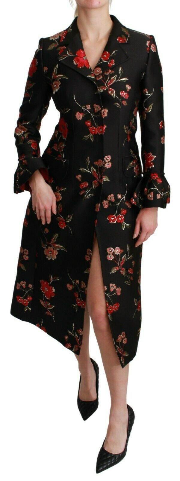Dolce & Gabbana Black Floral Embroidered Jacket Coat - Hilstor