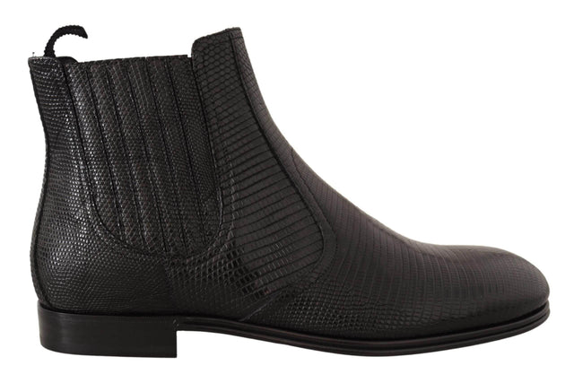 Dolce & Gabbana Elegant Black Leather Lizard Skin Derby Boots - Hilstor