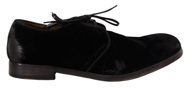 Dolce & Gabbana Elegant Black Velvet Derby Shoes - Hilstor