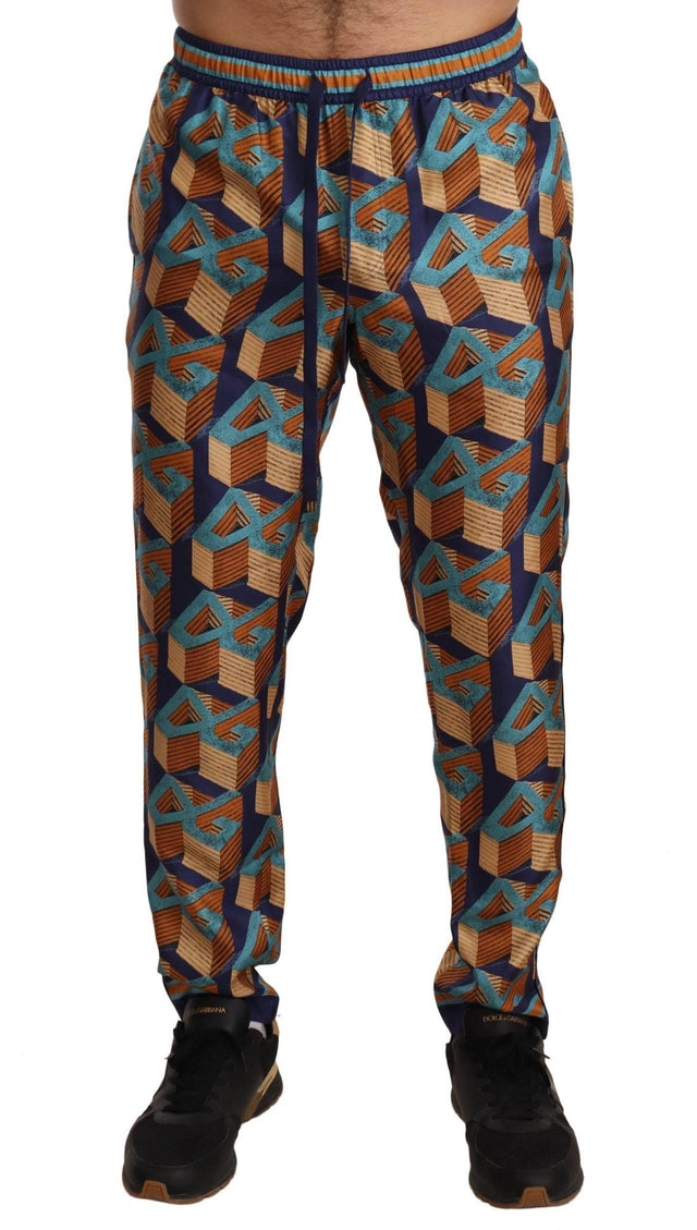 Dolce & Gabbana Elegant Silk Jogger Pants with Vibrant Print - Hilstor