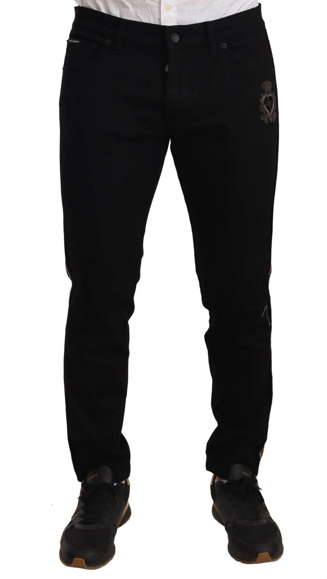 Dolce & Gabbana Black Skinny Fit Denim Side Band Jeans Pant - Hilstor