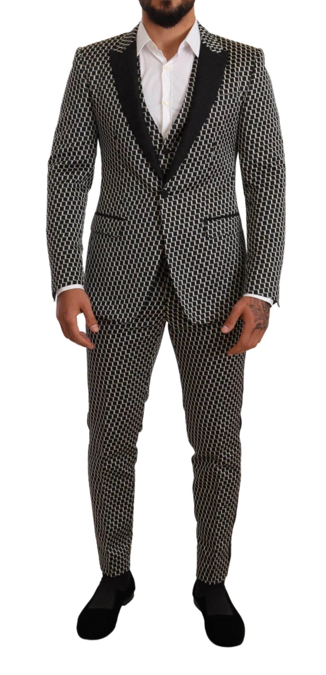 Dolce & Gabbana Black White Check 3 Piece Set MARTINI Suit - Hilstor
