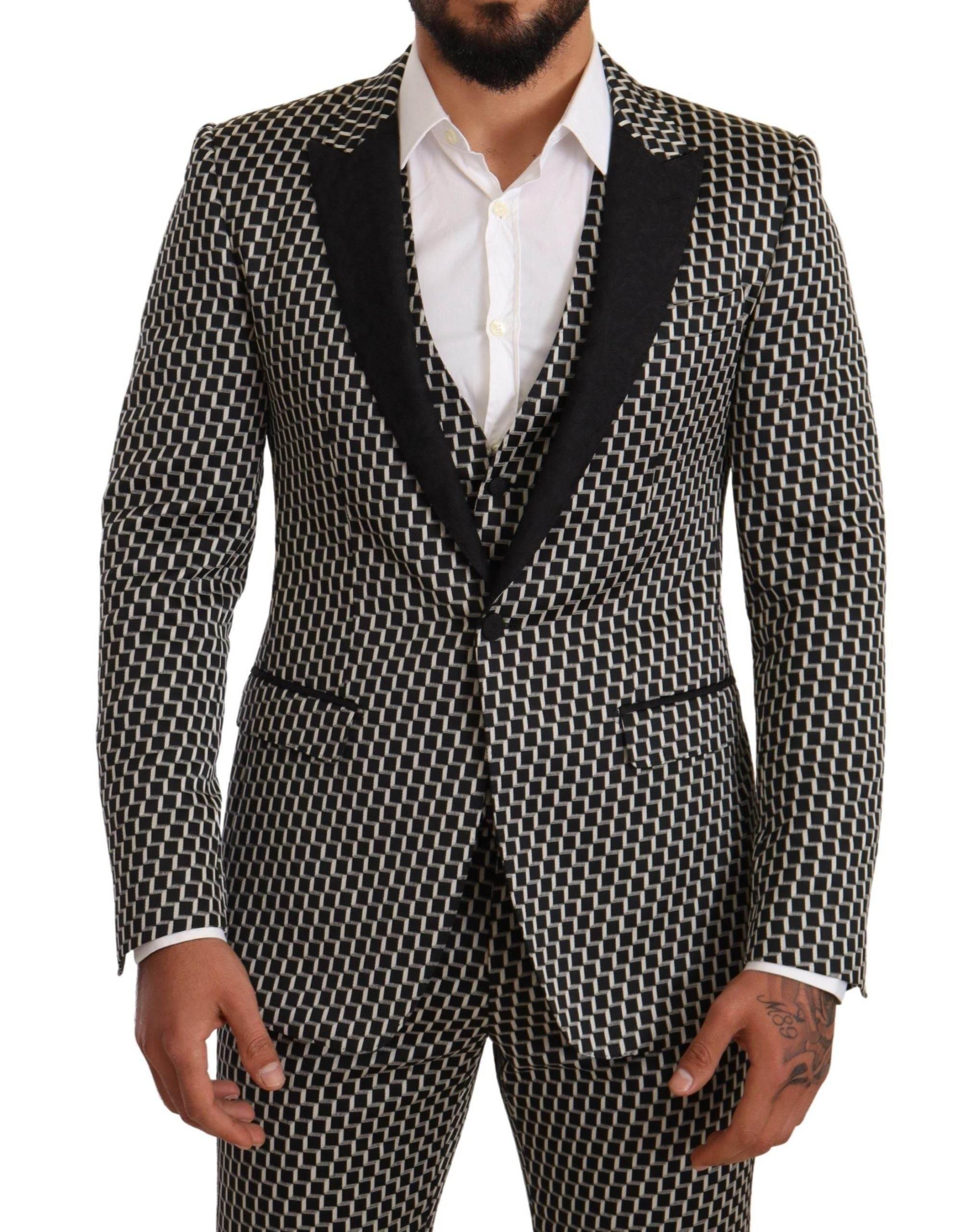 Dolce & Gabbana Black White Check 3 Piece Set MARTINI Suit - Hilstor